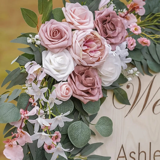 Fleurs artificielles en soie avec couronne de roses décor
